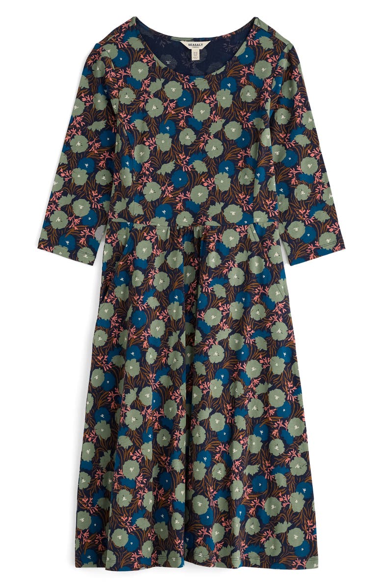 Seasalt Cornwall April Floral Stretch Organic Cotton Dress, Main, color, Grass Meadow Maritime Mast