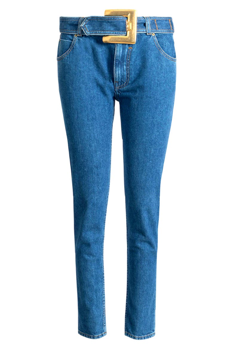Belted denim jeans, Alternate, color, blue