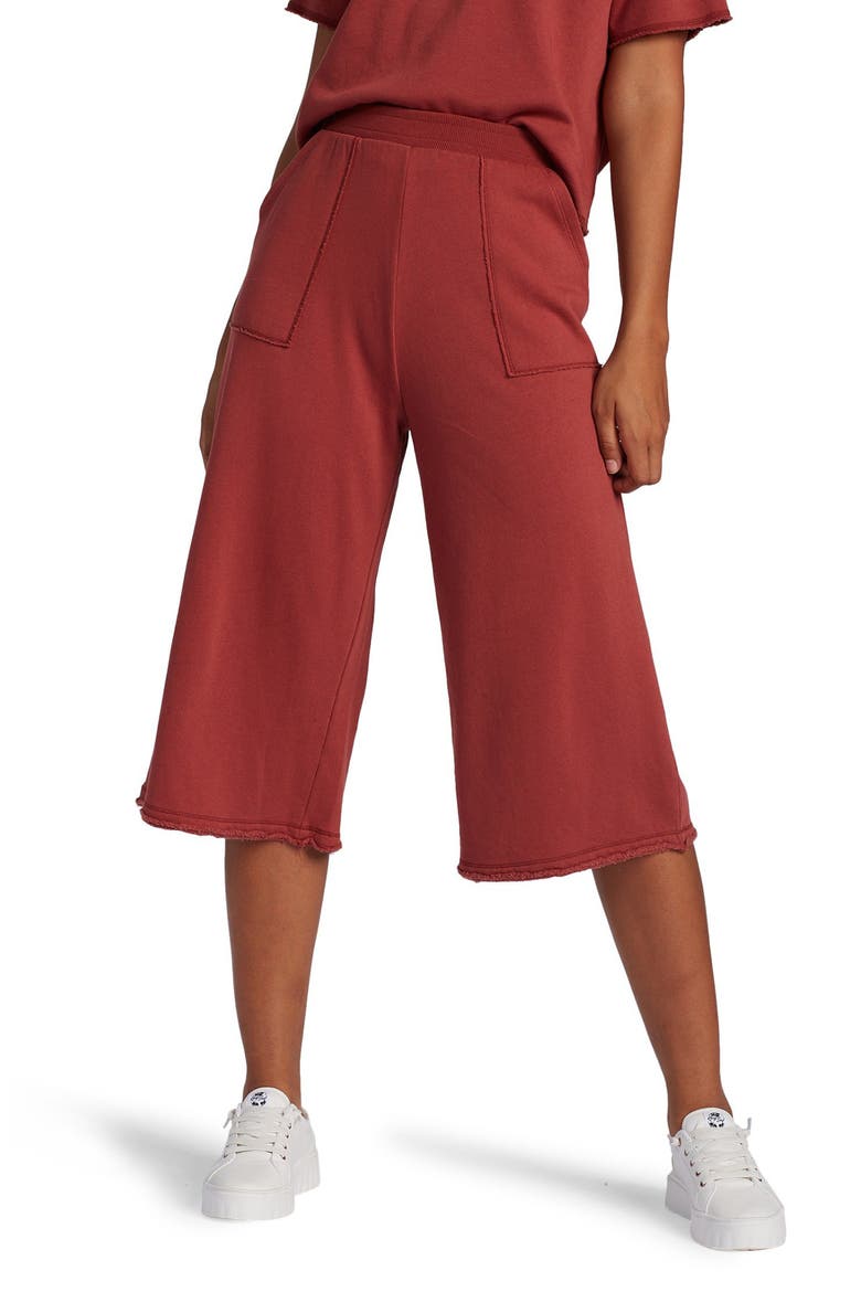 Catching Waves Wide Leg Knit Crop Pants, Main, color, MARSALA