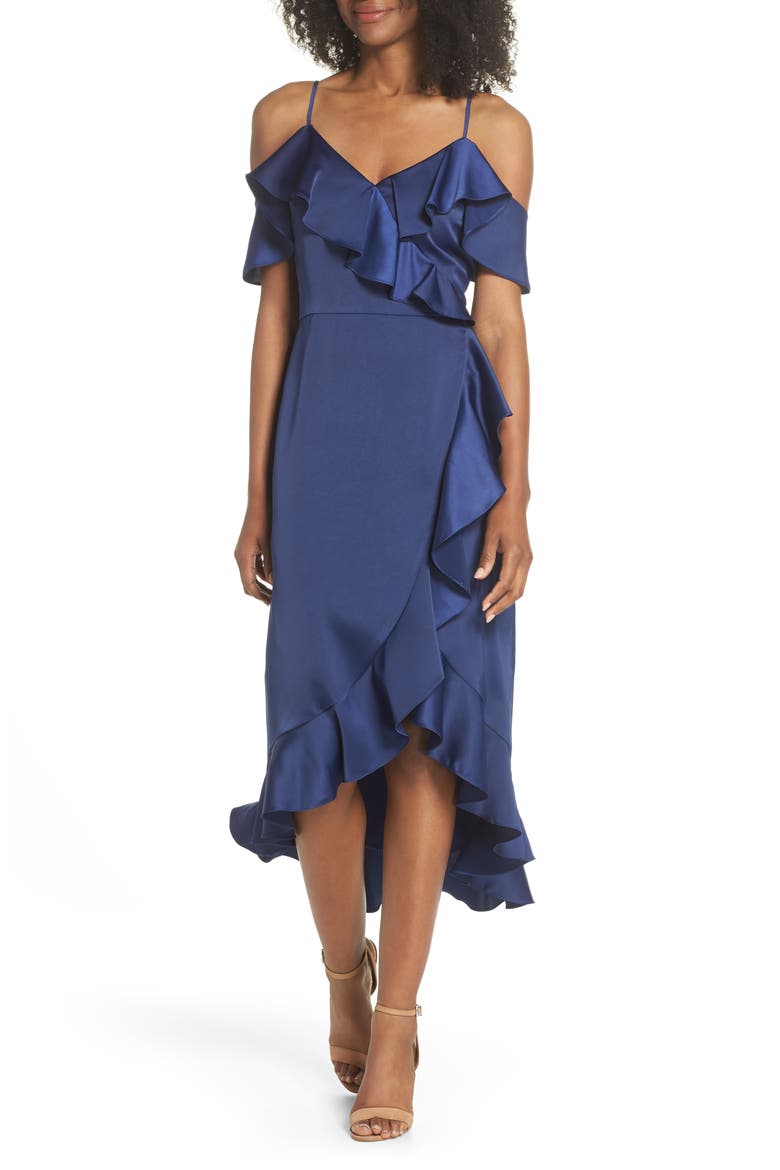 Faux Wrap Satin Ruffle Dress video