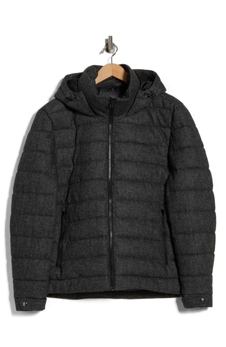 Slate & Stone Lightweight Quilted Hooded Puffer Jacket, Main, color, Grey Herringbone