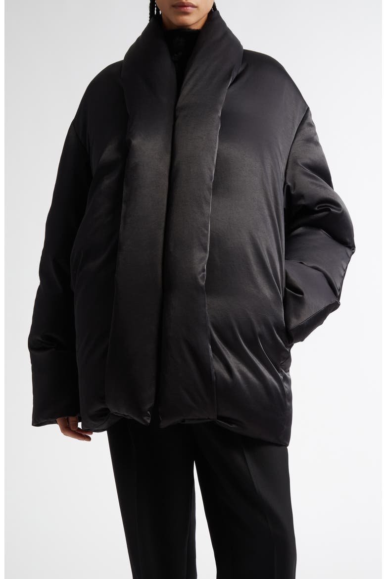 Satin Puffer Jacket, Main, color, BLACK