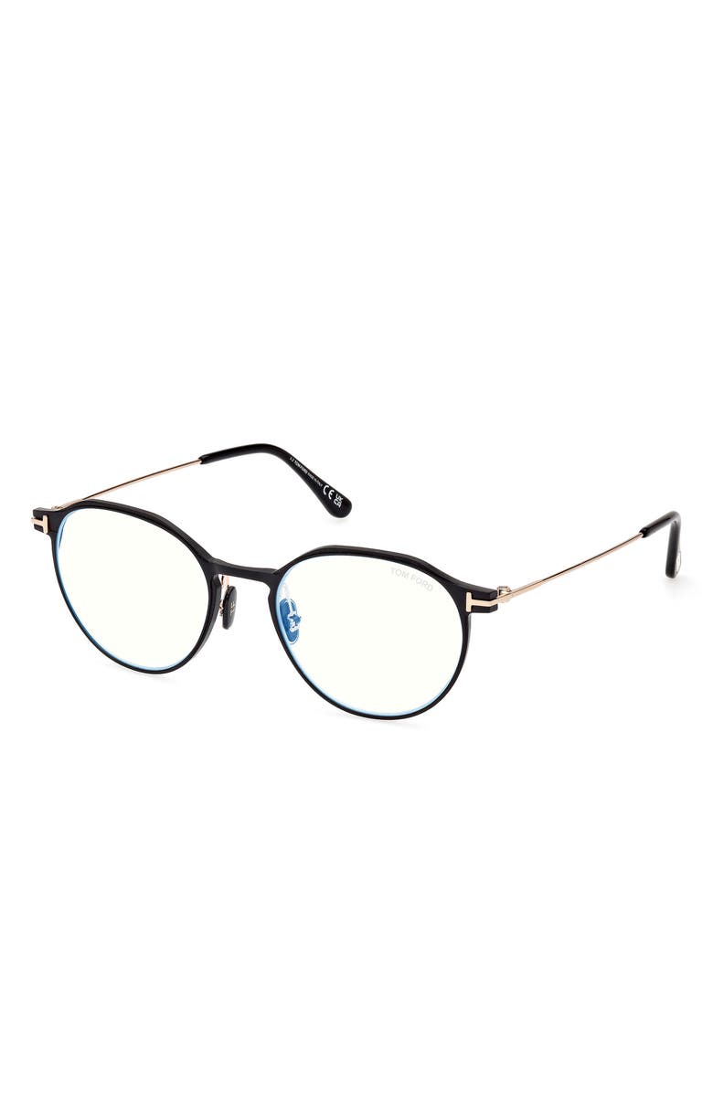 TOM FORD 52mm Round Blue Light Blocking Glasses, Alternate, color, 