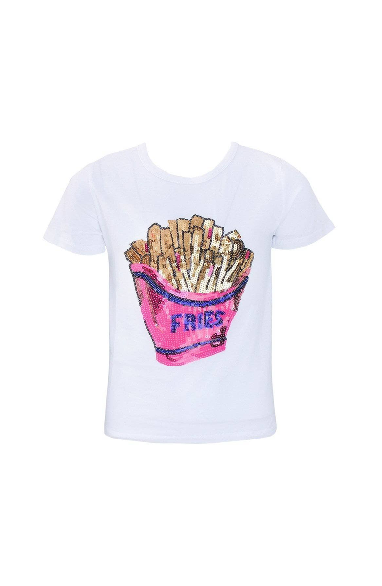 Lola + The Boys French Fries Sequin T-Shirt, Main, color, White