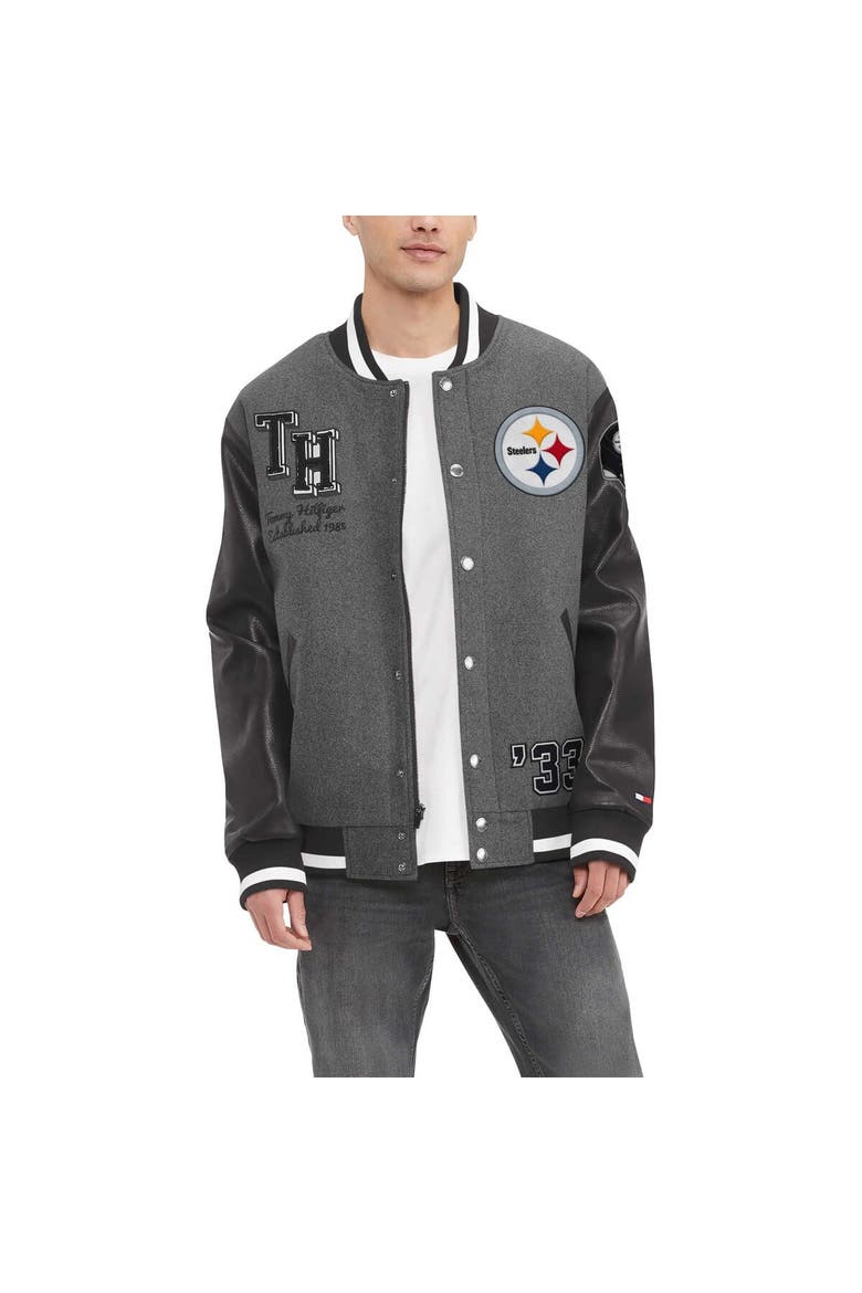 Men's Tommy Hilfiger  Heather Gray/Black Pittsburgh Steelers Gunner Full-Zip Varsity Jacket, Main, color, Heather Gray