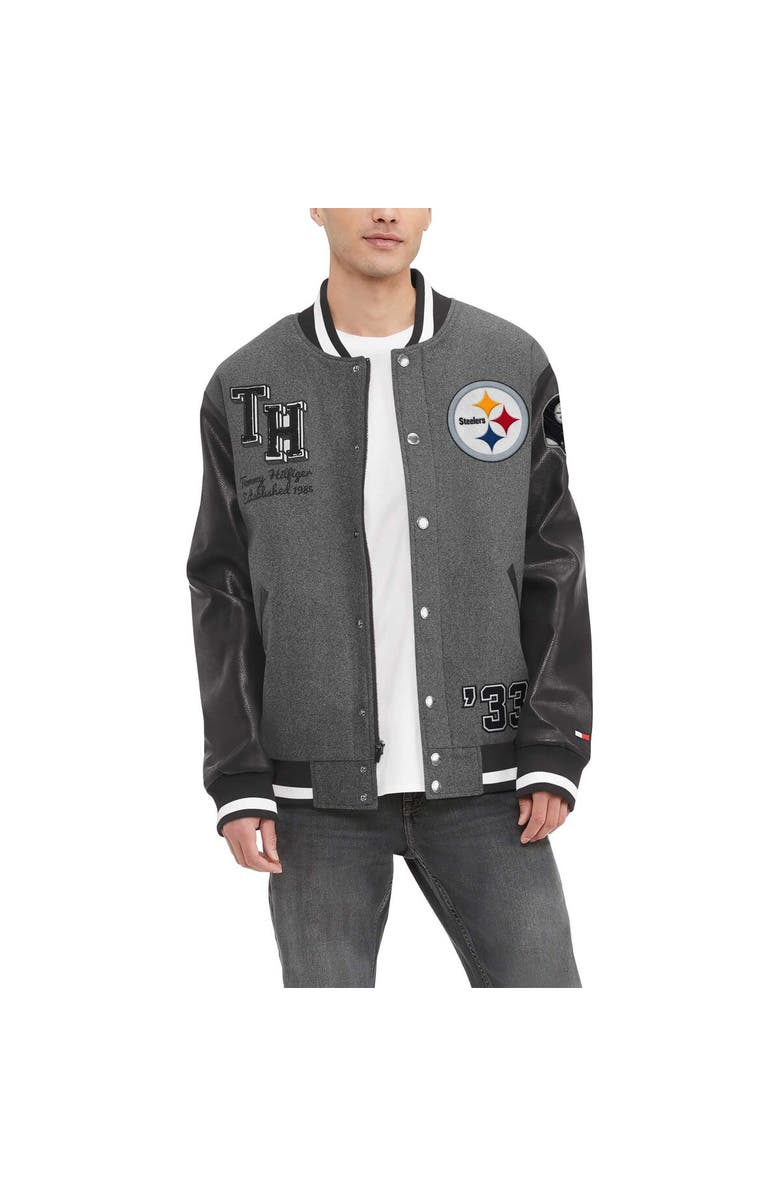 Tommy Hilfiger Men's Tommy Hilfiger Heather Gray/Black Pittsburgh Steelers Gunner Full-Zip Varsity Jacket, Main, color, Heather Gray