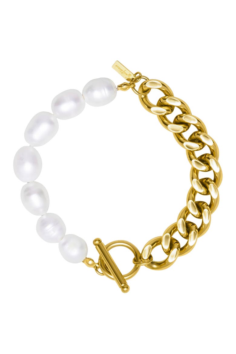 Freshwater Pearl & Curb Chain Bracelet, Main, color, WHITE