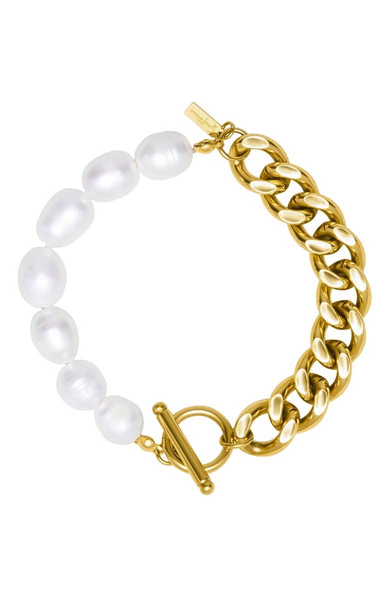 st. Moran Freshwater Pearl & Curb Chain Bracelet, Main, color, White