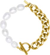st. Moran Freshwater Pearl & Curb Chain Toggle Bracelet