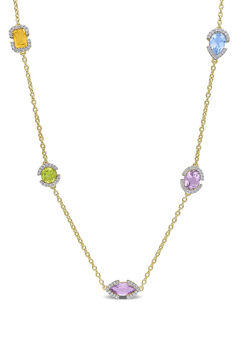 Multi-Gem Station Necklace, Main, color, GOLD
