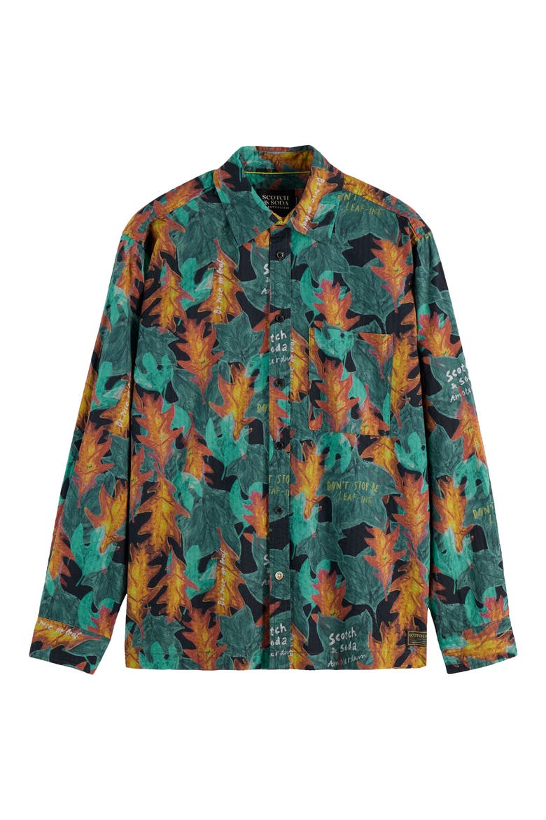 Leaf Print Cotton Seersucker Button-Up Shirt, Alternate, color, CAMO LEAF