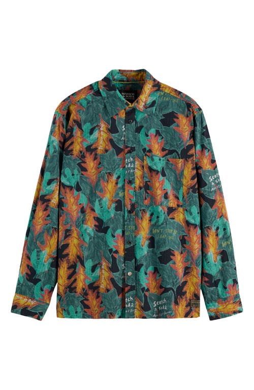 Scotch & Soda Leaf Print Cotton Seersucker Button-up Shirt In Green
