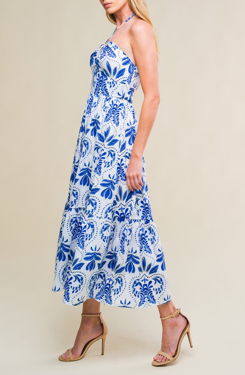 FLYING TOMATO Floral Halter Neck Cotton Midi Dress, Alternate, color,