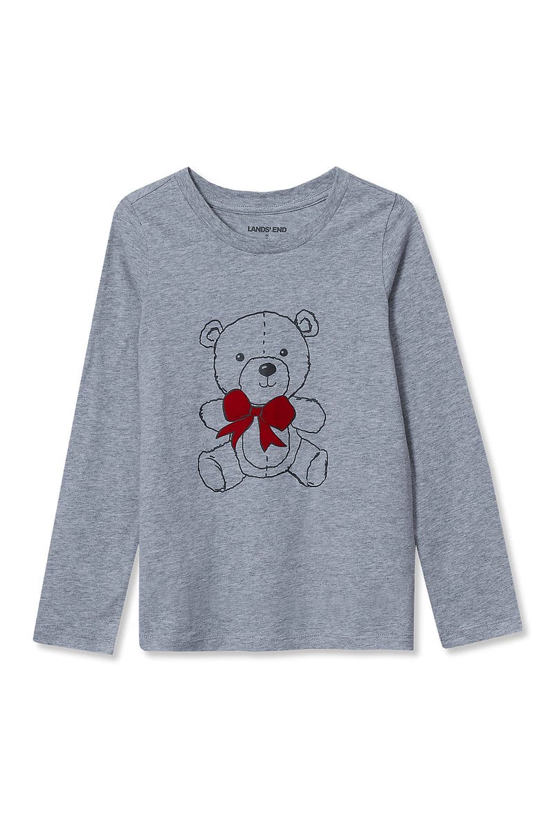 Lands' End Girls Graphic Tee Shirt, Main, color, Gray Heather Teddy Bear