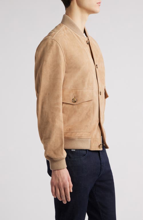 Shop Hugo Boss Boss Melot Suede Bomber Jacket In Light Beige