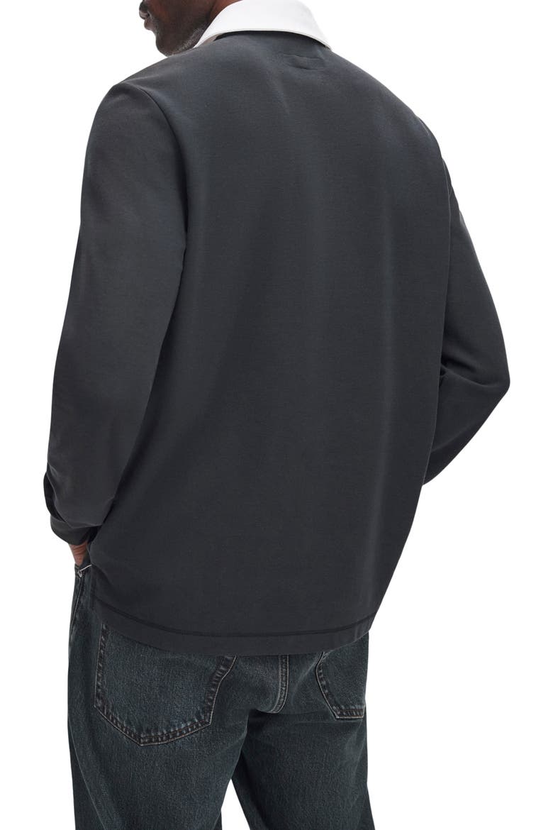 Classic Long Sleeve Pima Cotton Piqué Rugby Polo, Alternate, color, BLACK
