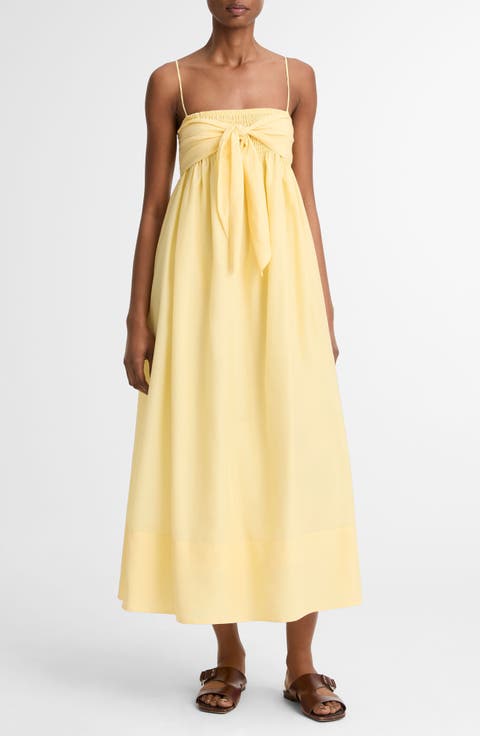 Tie Front Cotton & Silk Maxi Sundress