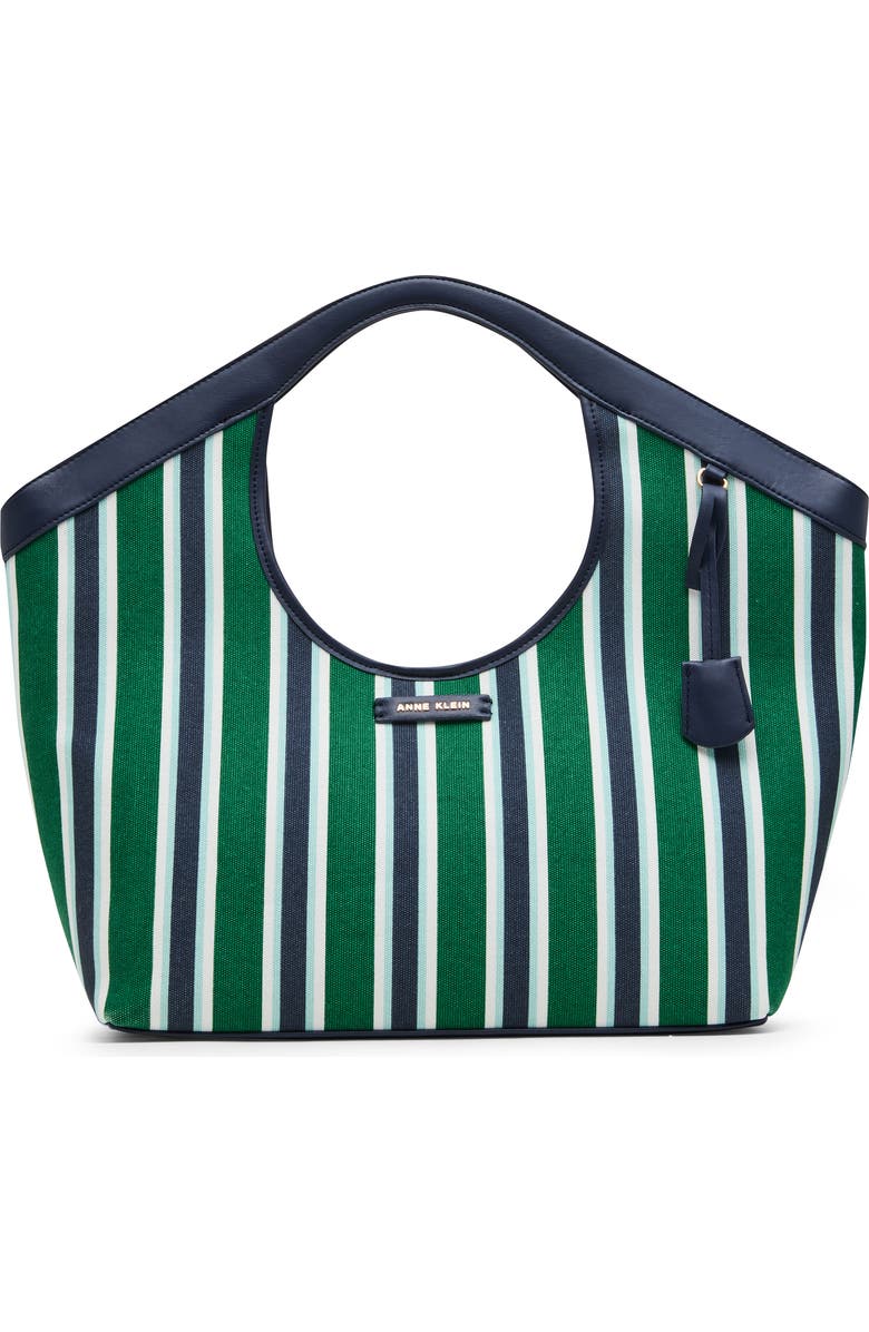 Anne Klein Stripe Large Tote Bag with Pouch, Main, color, Navy
