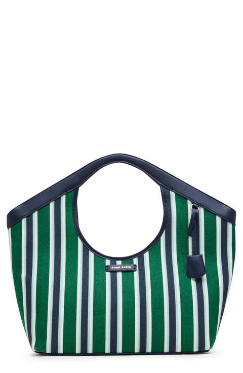 Stripe Large Tote Bag with Pouch