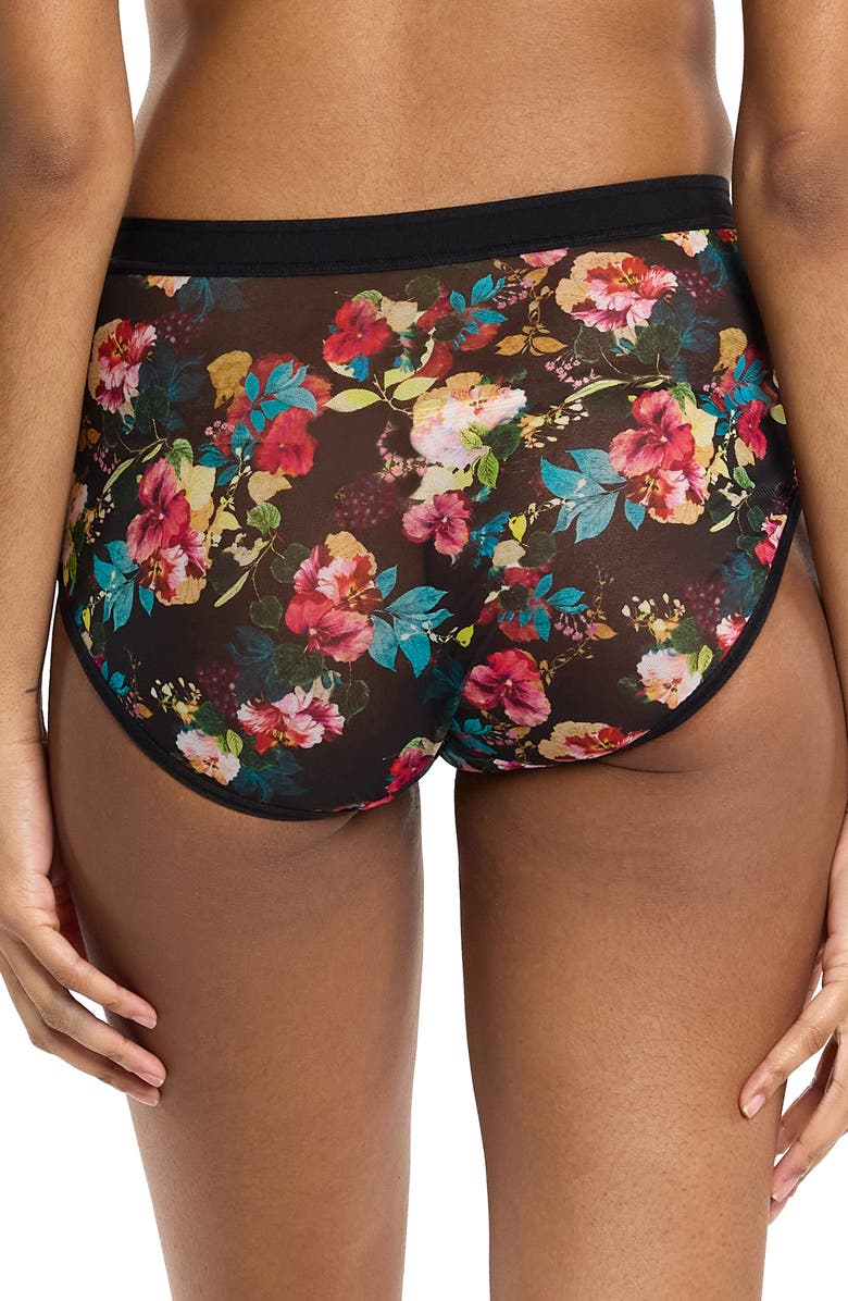 Hanky Panky Mesh High Cut French Briefs, Alternate, color, Botanic Romantic