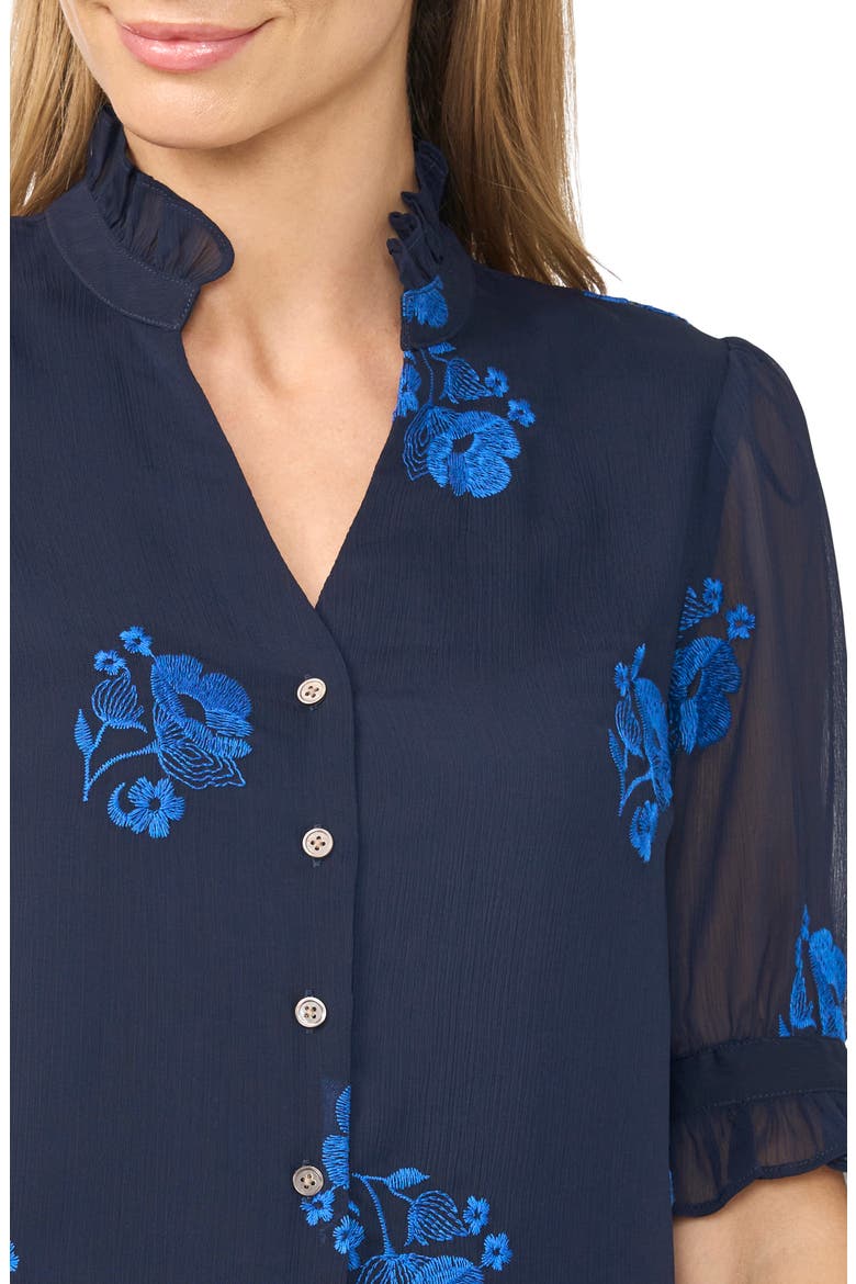 Ruffle V-Neck Embroidered Top, Alternate, color, CLASSIC NAVY