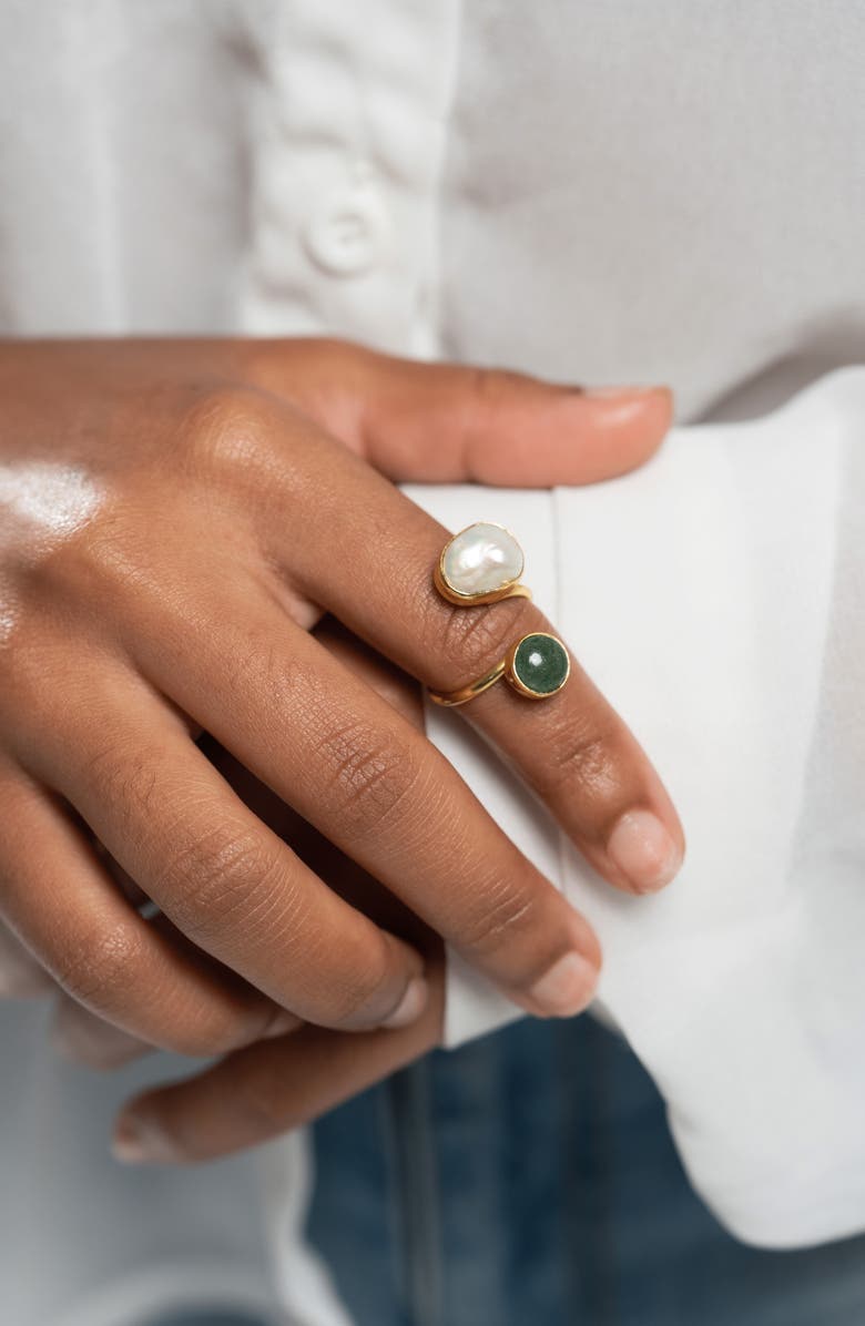 Kiara by Ki-Ele Pearl & Quartz Wrap Ring, Alternate, color, Gold