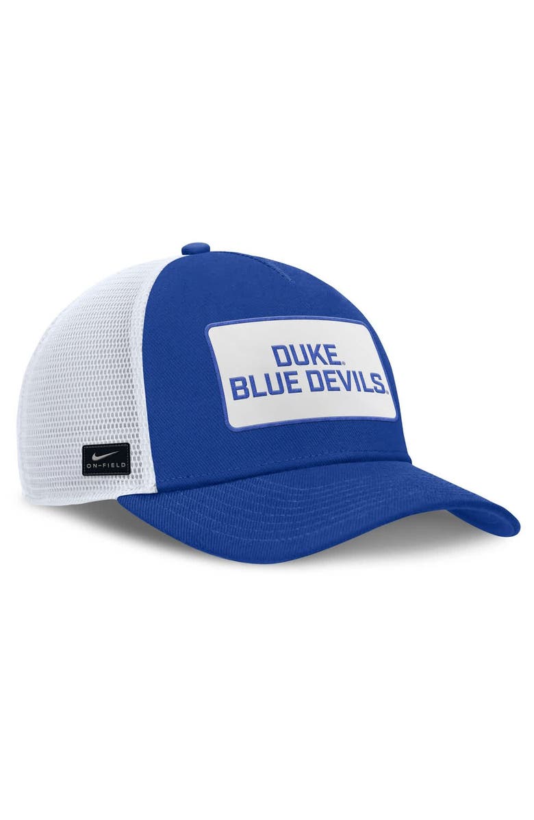 Nike Men's Nike Royal/White Duke Blue Devils 2025 On-Field Rise Patch Trucker Adjustable Hat, Alternate, color, Royal