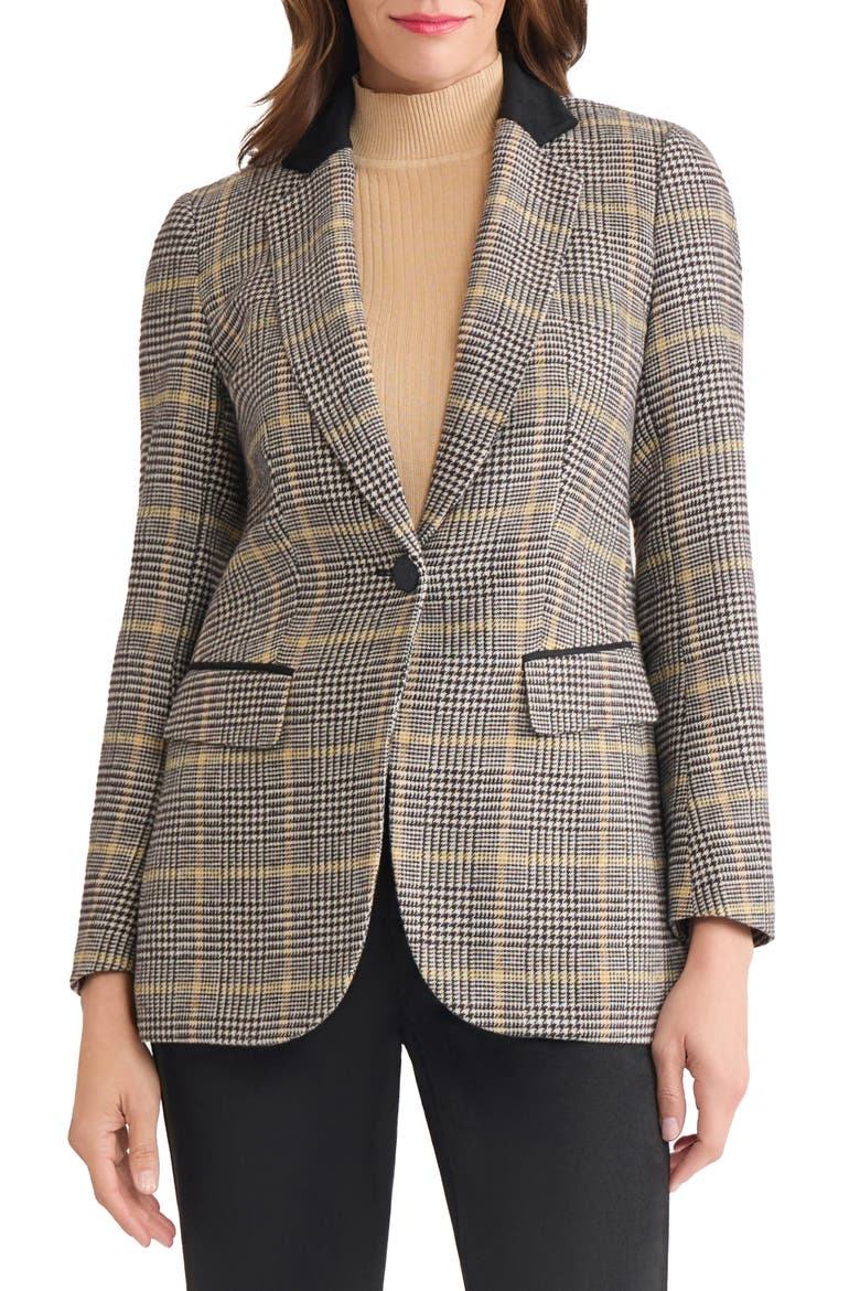 Plaid Elbow Patch Blazer, Main, color, CARAMEL MULTI