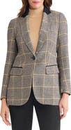 Jones New York Plaid Elbow Patch Blazer