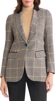 Jones New York Plaid Elbow Patch Blazer