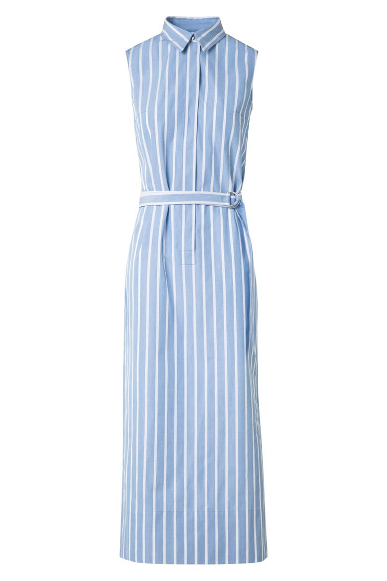 Stripe Belted Cotton Midi Shirtdress, Alternate, color, MEDIUM BLUE-CREAM