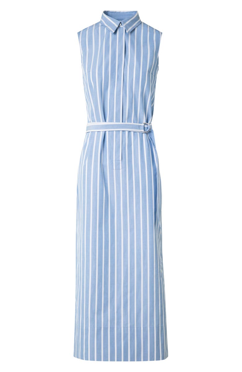 Akris punto Stripe Belted Cotton Midi Shirtdress, Alternate, color, Medium Blue-Cream