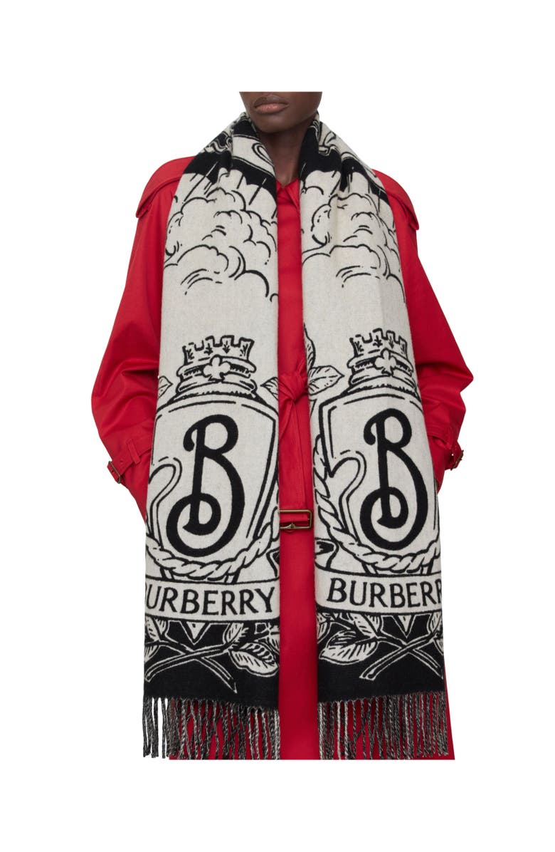 Burberry Wide Reversible Stormy Knight Scarf, Alternate, color, Black/Calico