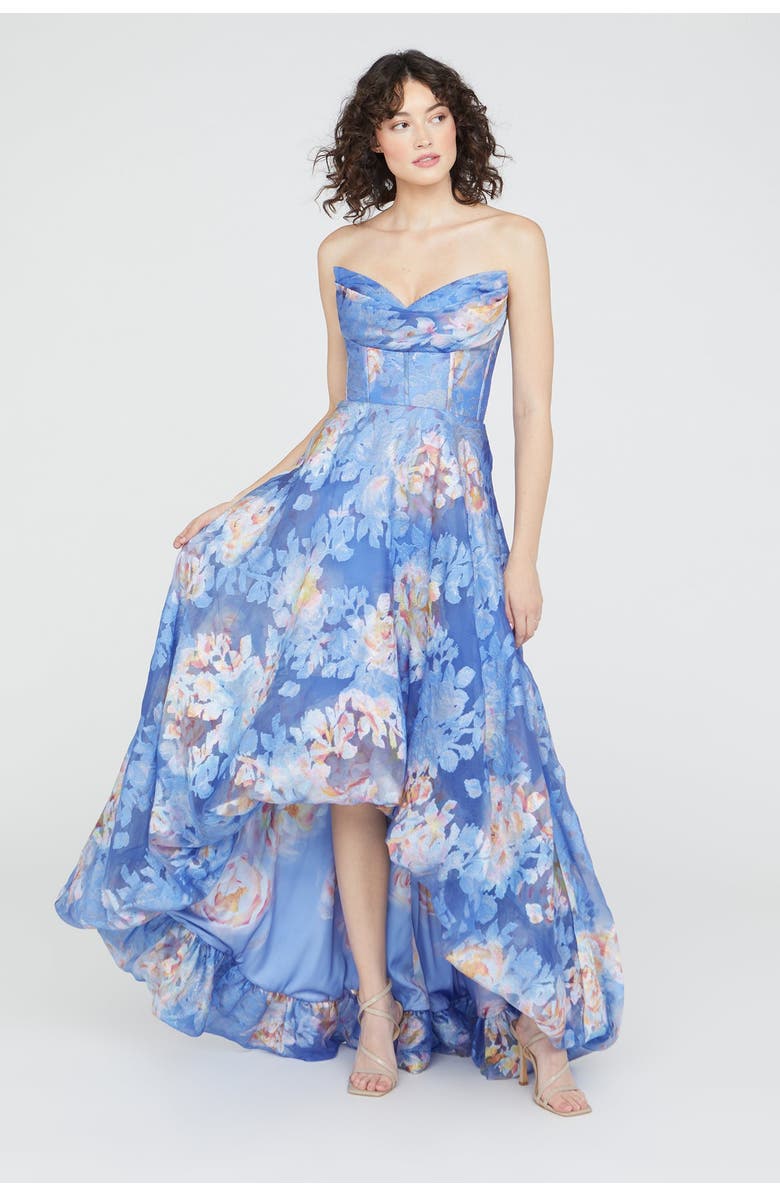 Theia Wendy Bubble Hem Gown, Alternate, color, Cornflower/Marigold