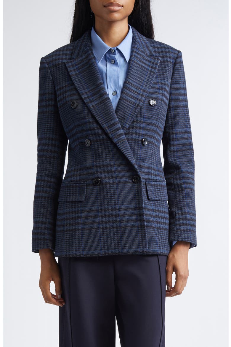 Bisso Plaid Cotton & Wool Double Breasted Blazer, Main, color, CHINA BLUE