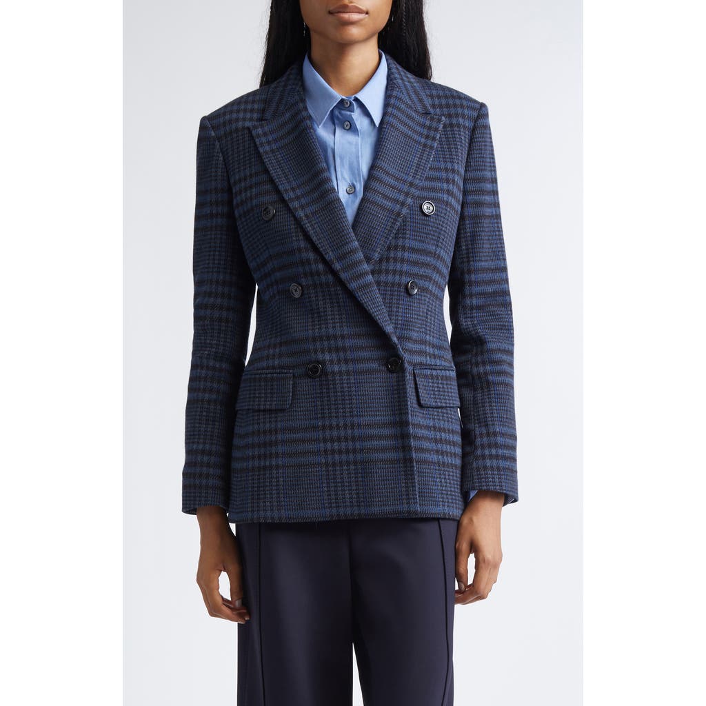 Max Mara Bisso Plaid Cotton & Wool Double Breasted Blazer In Blue