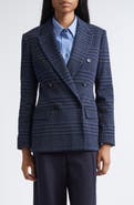 Max Mara Bisso Plaid Cotton & Wool Double Breasted Blazer