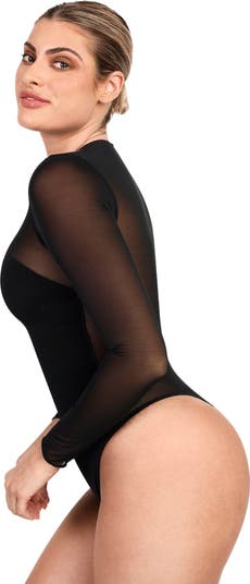 Shapewear Illusion Mesh Long Sleeve Tummy Control Bodysuit