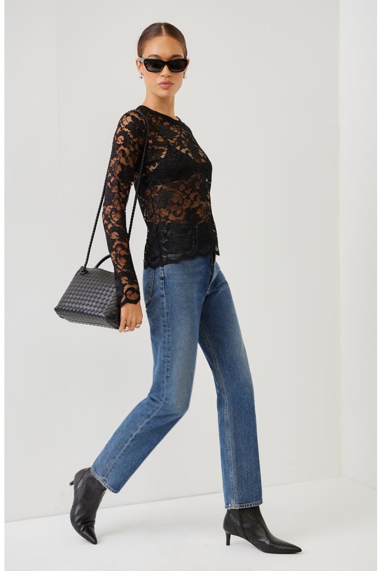 Marlena Floral Lace Top, Alternate, color, BLACK