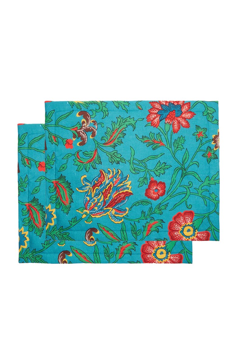 La DoubleJ Placemats Set Of 2 (35X45) Dragon Flower Turche Turquoise, Alternate, color, Dragon Flower Turche Turquoise