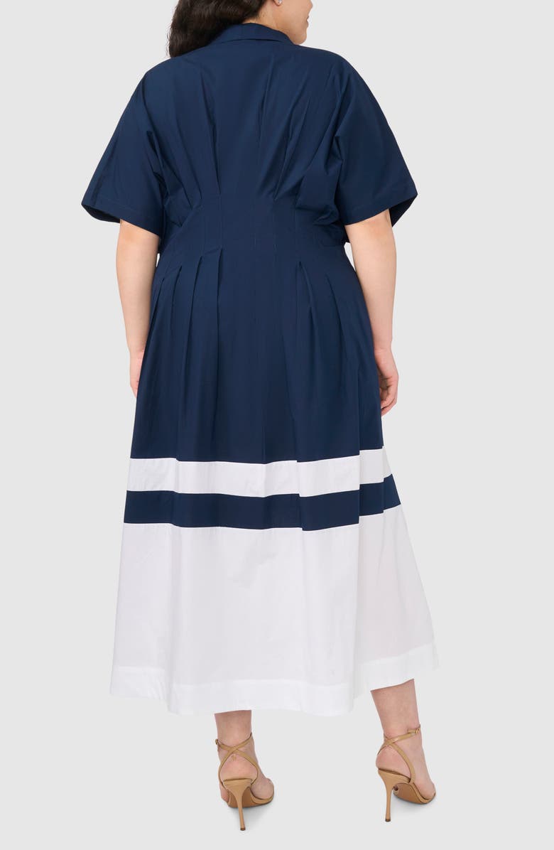 Halogen<sup>®</sup> Pleated Combo Hem Cotton Maxi Shirtdress, Alternate, color, Classic Navy