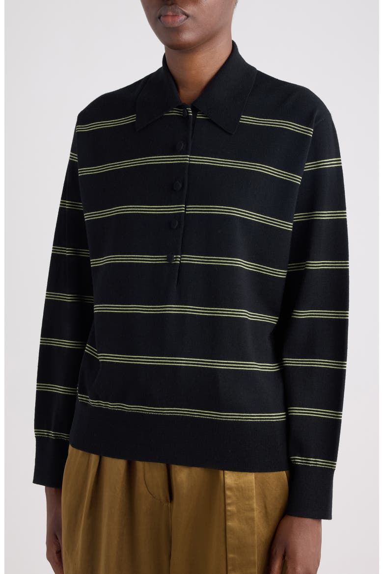 Tuno Stripe Merino Wool Polo Sweater, Alternate, color, BLACK