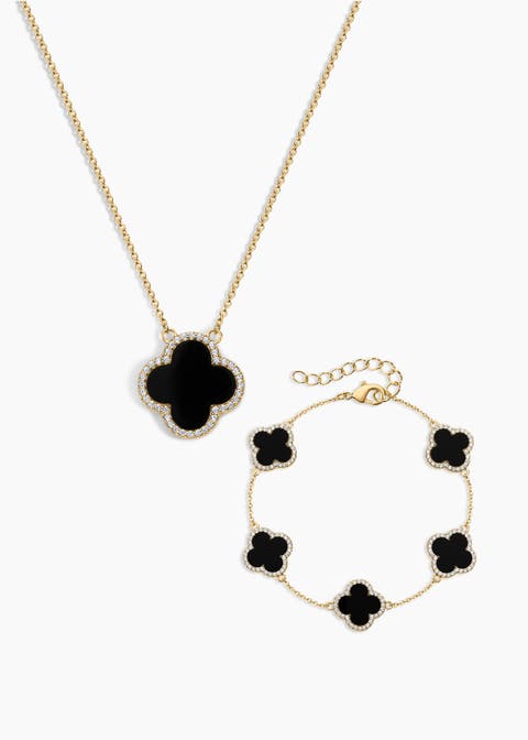 Icon Black Clover Bracelet and Necklace - Set of 2