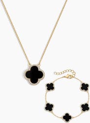 Electric Picks Icon Black Clover Bracelet and Necklace - Set of 2
