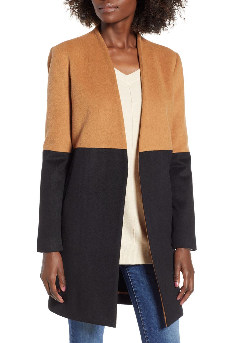 Colorblock Coat, Main, color, CAMEL/ BLACK