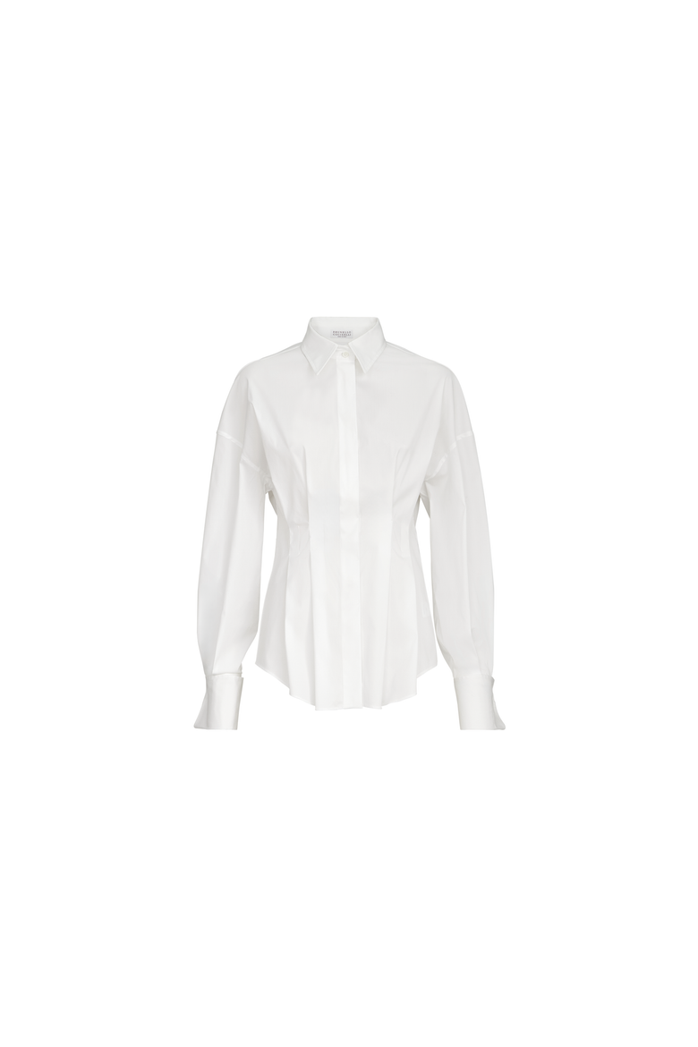 Stretch Cotton Poplin Pleated Shirt, Alternate, color, White