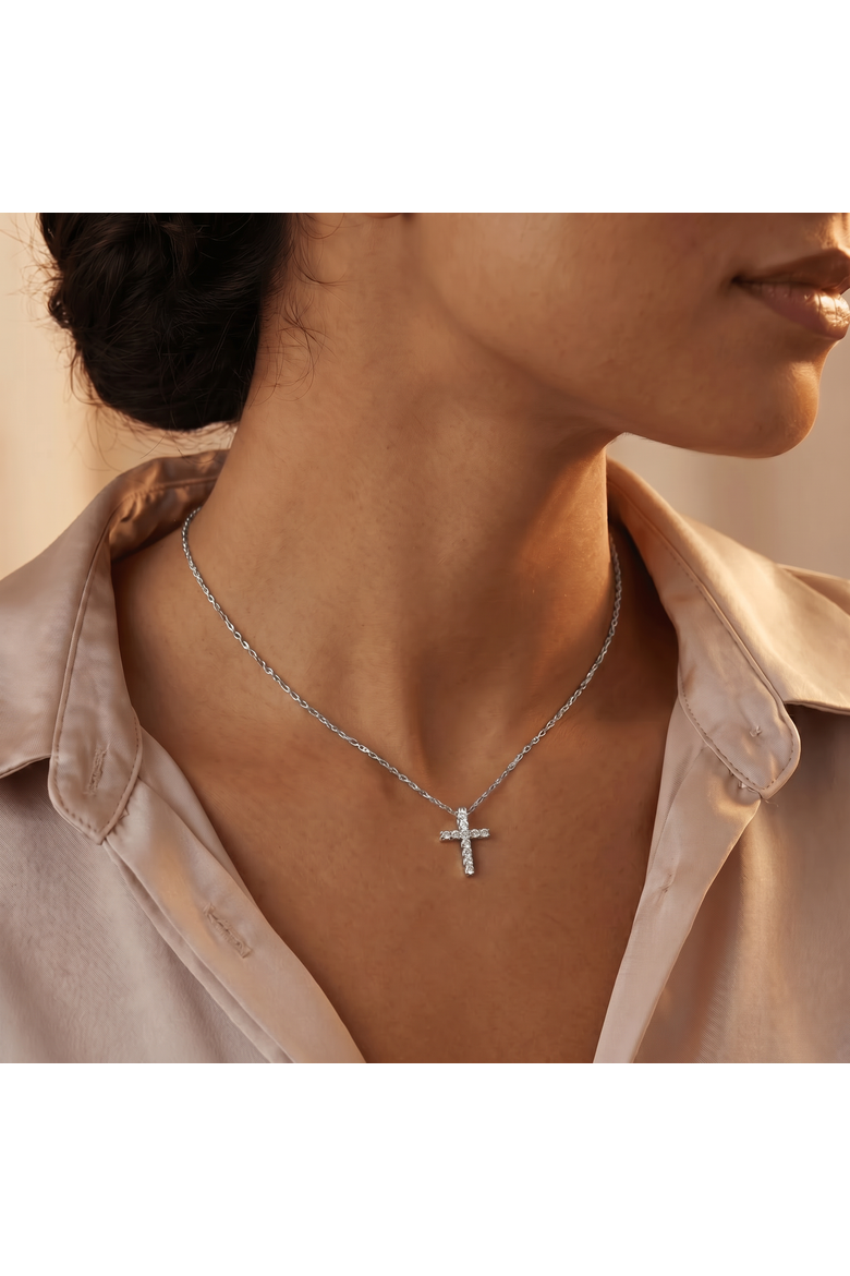 1/10ct Diamond Cross Pendant 10K Gold 1/2" Tall Lab Grown, Alternate, color, 10k White Gold
