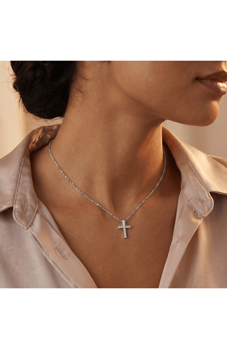 Bliss Diamond 1/10ct Diamond Cross Pendant 10K Gold 1/2" Tall Lab Grown, Alternate, color, 10K White Gold