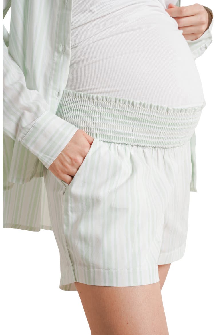 The Easy Smocked Maternity Shorts, Alternate, color, Green Stripe