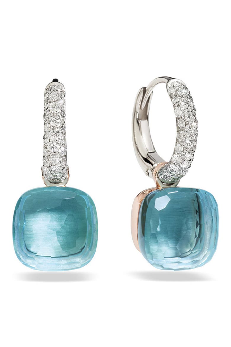 Nudo Blue Topaz & Diamond Hoop Drop Earrings, Main, color, SKY BLUE TOPAZ/DIAMOND